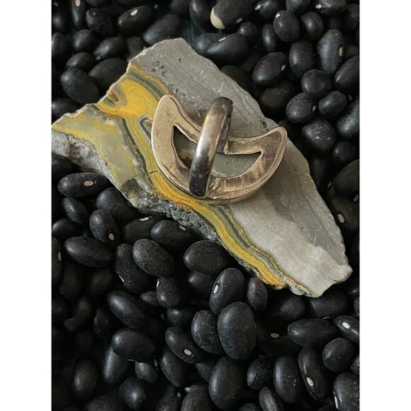 Native Sterling Silver🩵Bumblebee Jasper Crescent Moon🌙Ring~Celestial~Size 5 - Picture 5 of 6